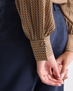 Silky Crepe Long-Sleeve Buttoned-Down Blouse