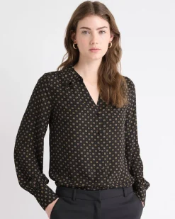 Silky Crepe Long-Sleeve Buttoned-Down Blouse
