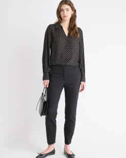 Silky Crepe Long-Sleeve Buttoned-Down Blouse
