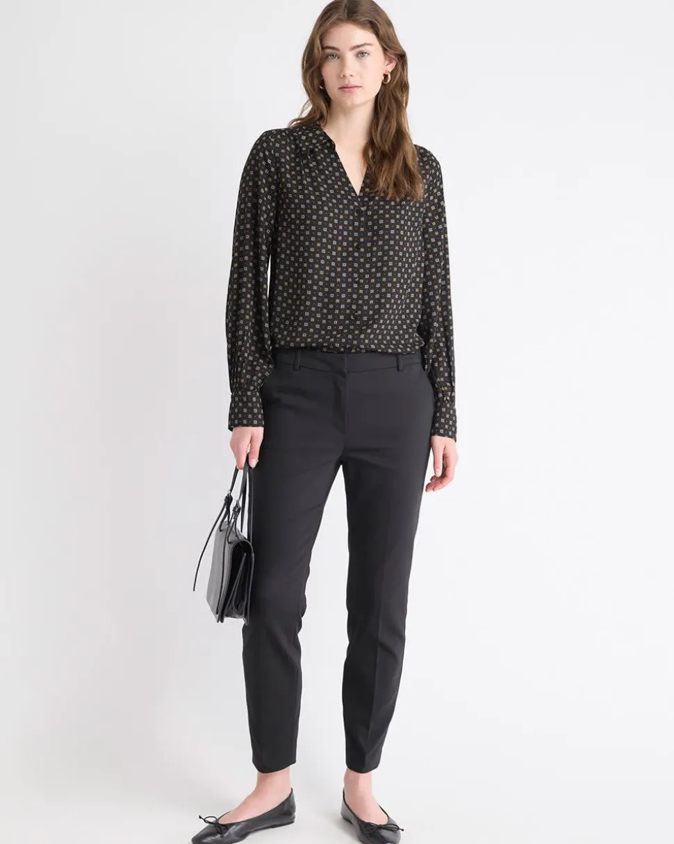 Silky Crepe Long-Sleeve Buttoned-Down Blouse