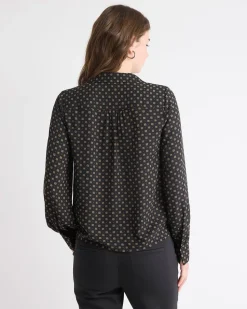 Silky Crepe Long-Sleeve Buttoned-Down Blouse
