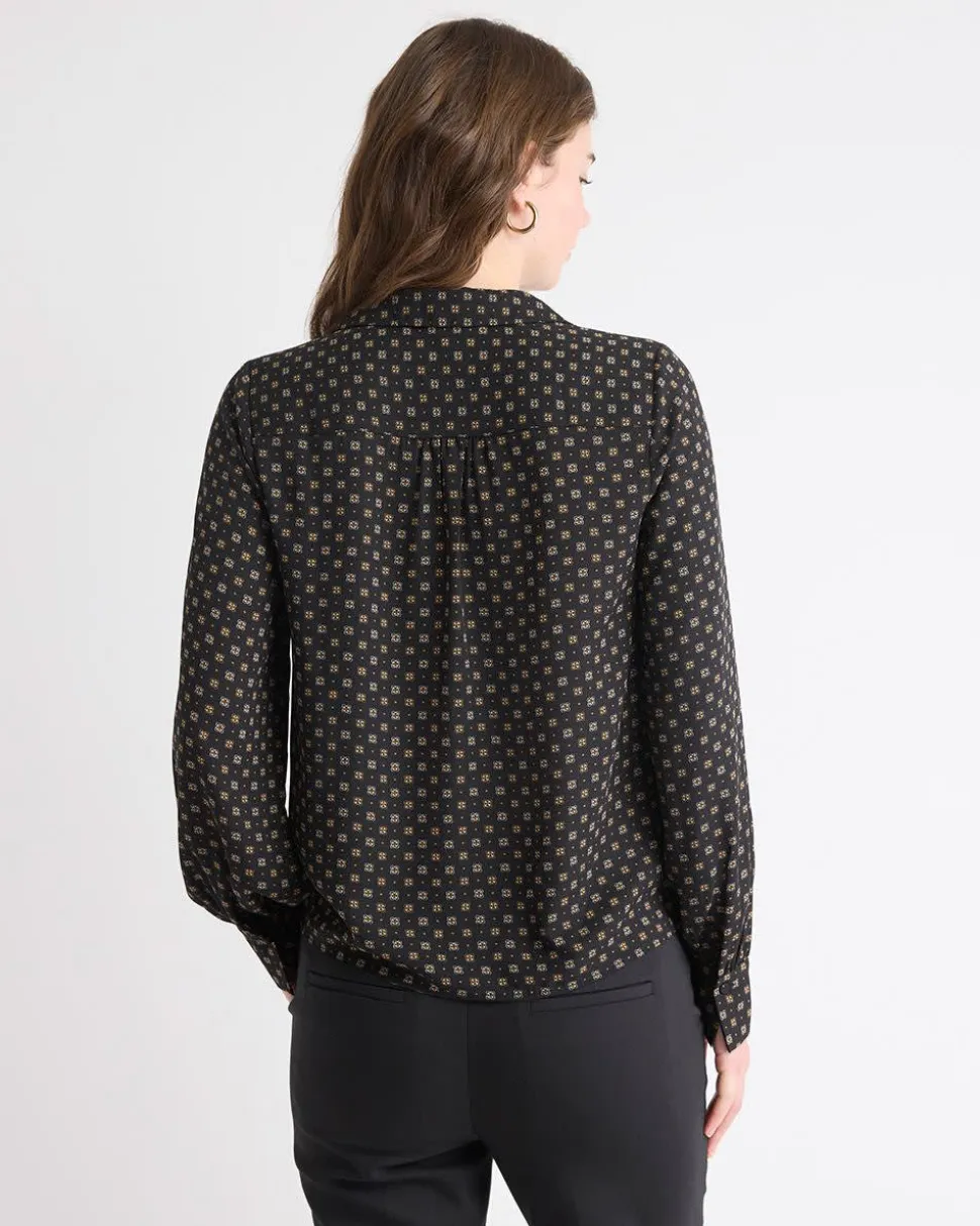 Silky Crepe Long-Sleeve Buttoned-Down Blouse