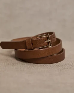 Skinny Leather Belt with Square Buckle
