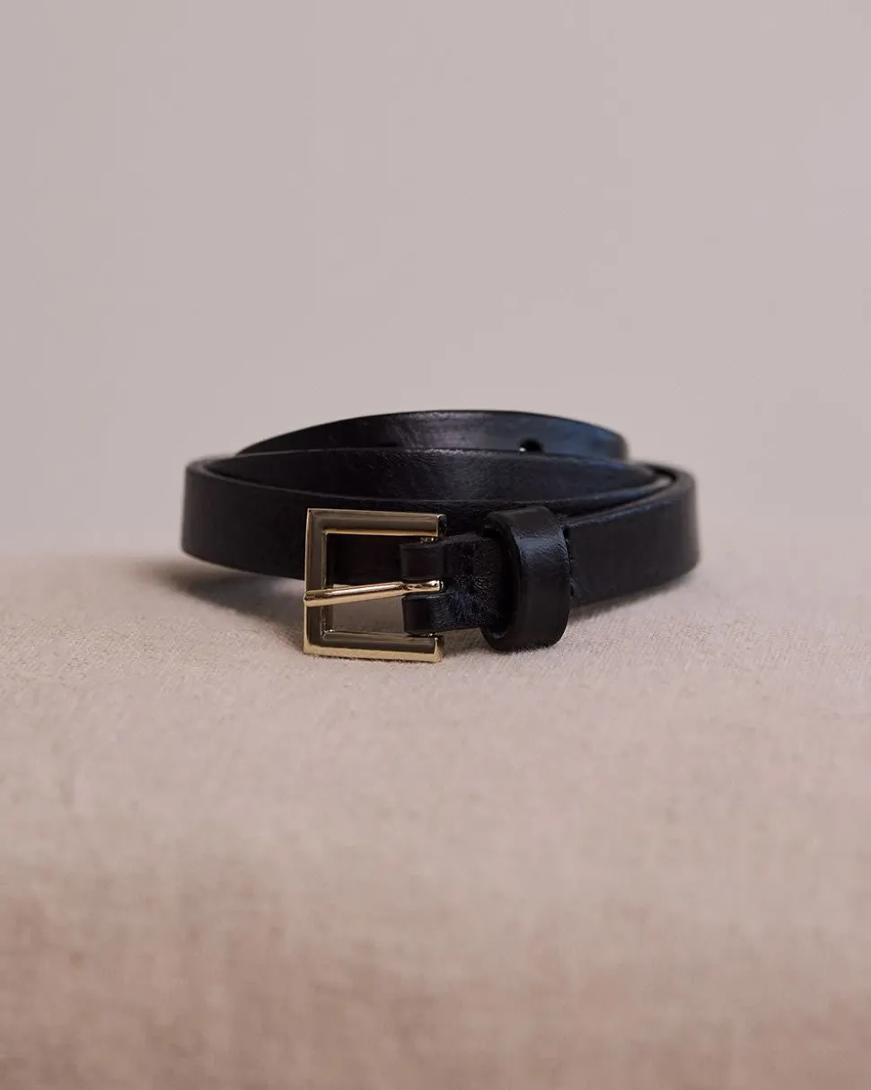 Skinny Leather Belt with Square Buckle