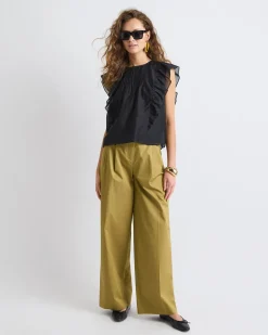 Sleeveless Blouse with Ruffles at Shoulders