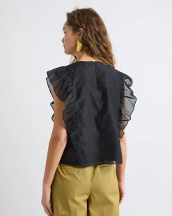 Sleeveless Blouse with Ruffles at Shoulders