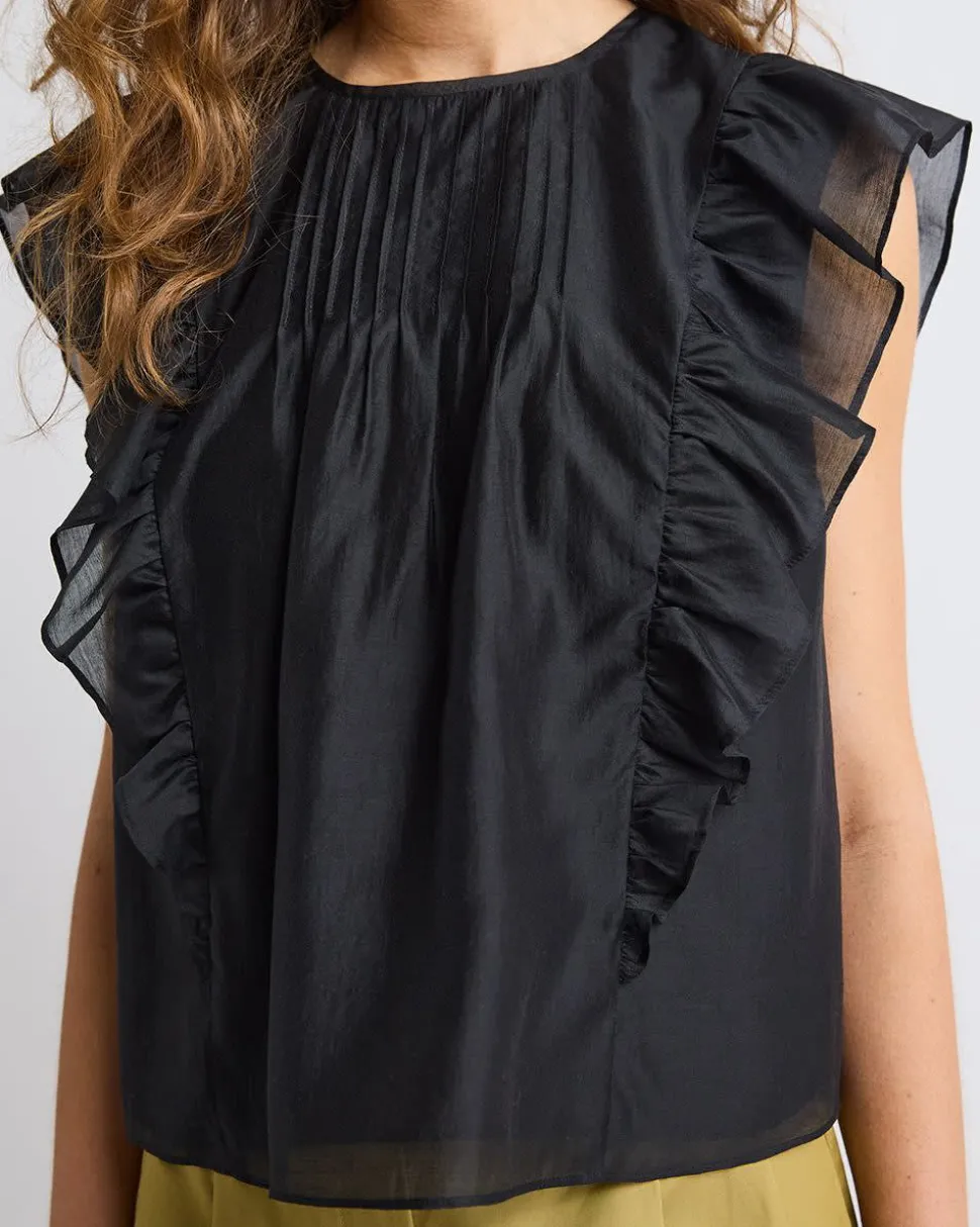 Sleeveless Blouse with Ruffles at Shoulders