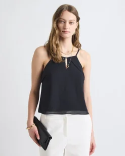 Sleeveless Crew-Neck Chiffon Blouse