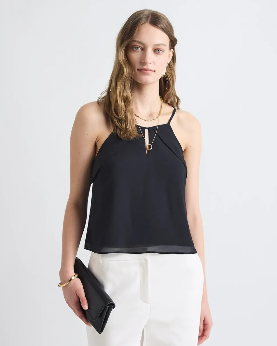 Sleeveless Crew-Neck Chiffon Blouse