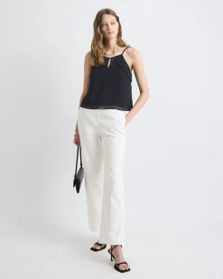 Sleeveless Crew-Neck Chiffon Blouse