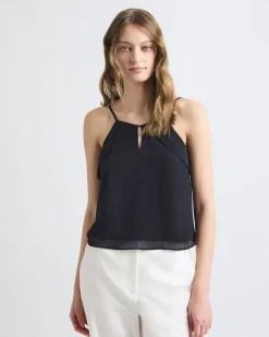 Sleeveless Crew-Neck Chiffon Blouse
