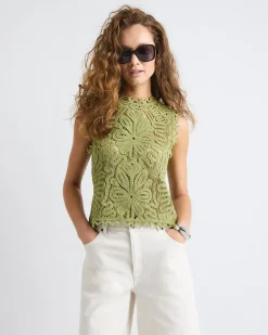 Sleeveless Crew-Neck Crochet Top