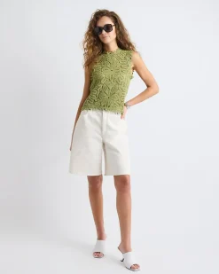 Sleeveless Crew-Neck Crochet Top