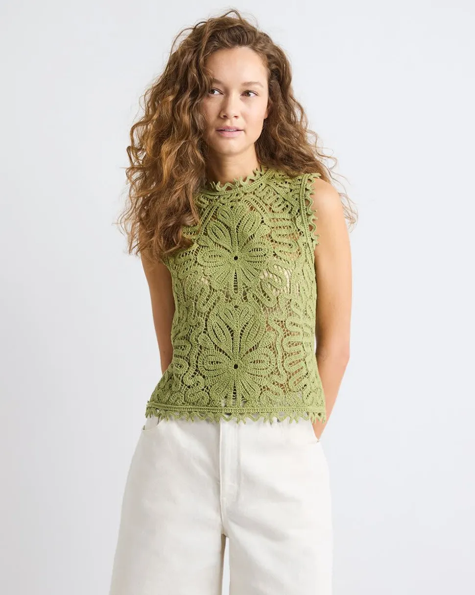 Sleeveless Crew-Neck Crochet Top