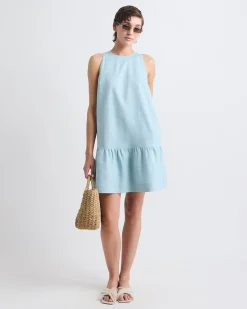 Sleeveless Crew-Neck Linen-Blend Shift Dress