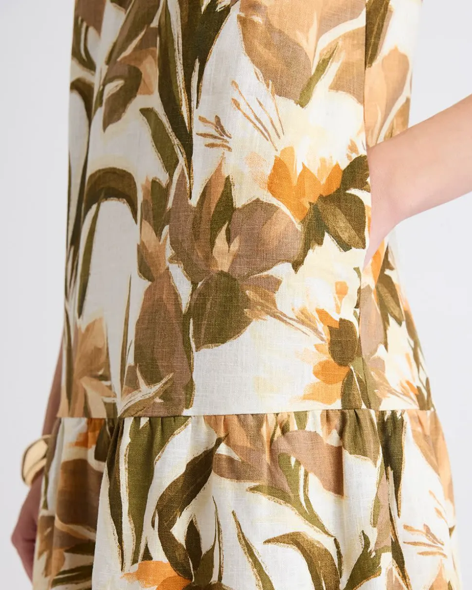 Sleeveless Crew-Neck Linen-Blend Shift Dress