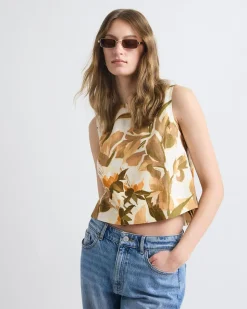 Sleeveless Crew-Neck Linen-Blend Blouse