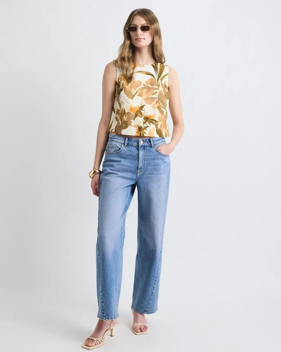 Sleeveless Crew-Neck Linen-Blend Blouse