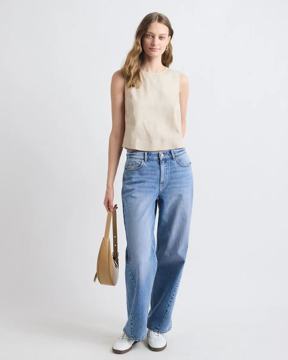 Sleeveless Crew-Neck Linen-Blend Blouse