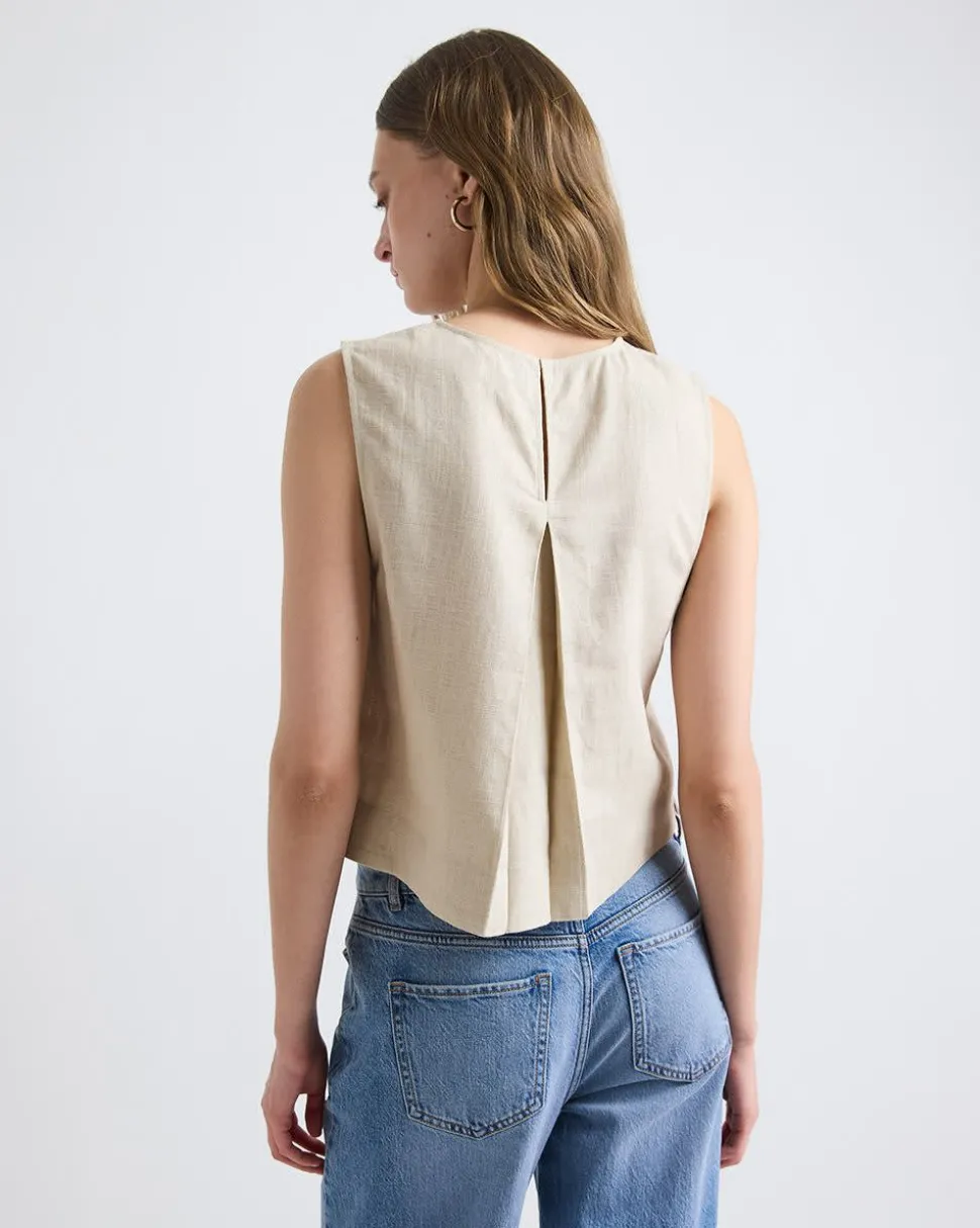 Sleeveless Crew-Neck Linen-Blend Blouse