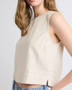 Sleeveless Crew-Neck Linen-Blend Blouse