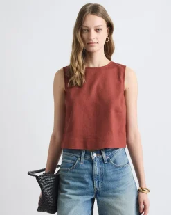 Sleeveless Crew-Neck Linen-Blend Blouse