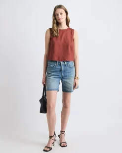 Sleeveless Crew-Neck Linen-Blend Blouse