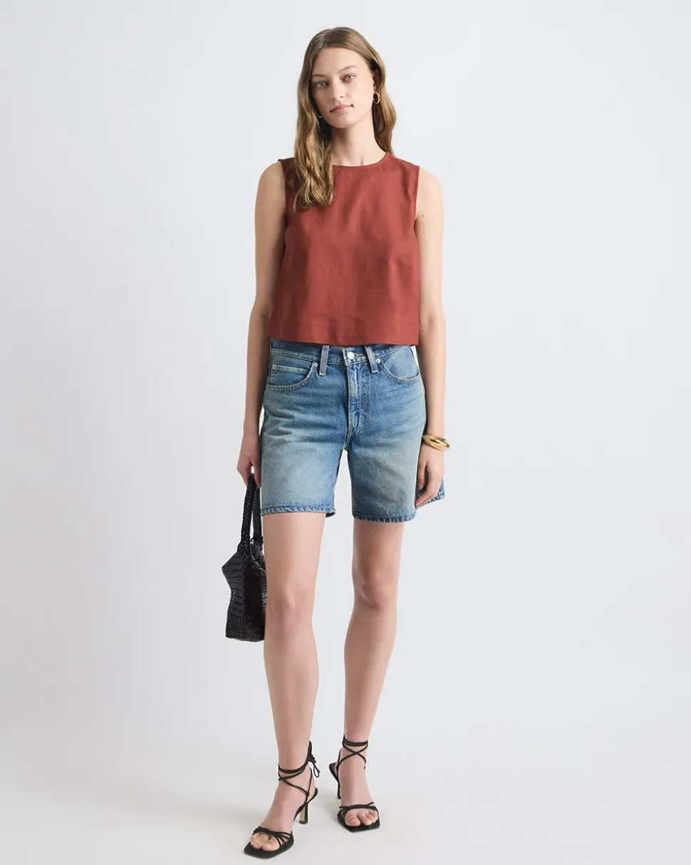 Sleeveless Crew-Neck Linen-Blend Blouse