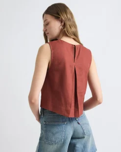 Sleeveless Crew-Neck Linen-Blend Blouse