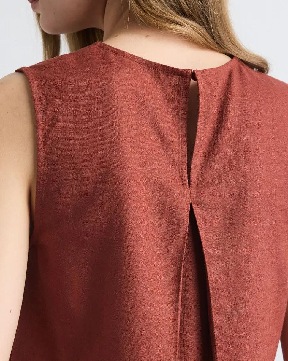 Sleeveless Crew-Neck Linen-Blend Blouse