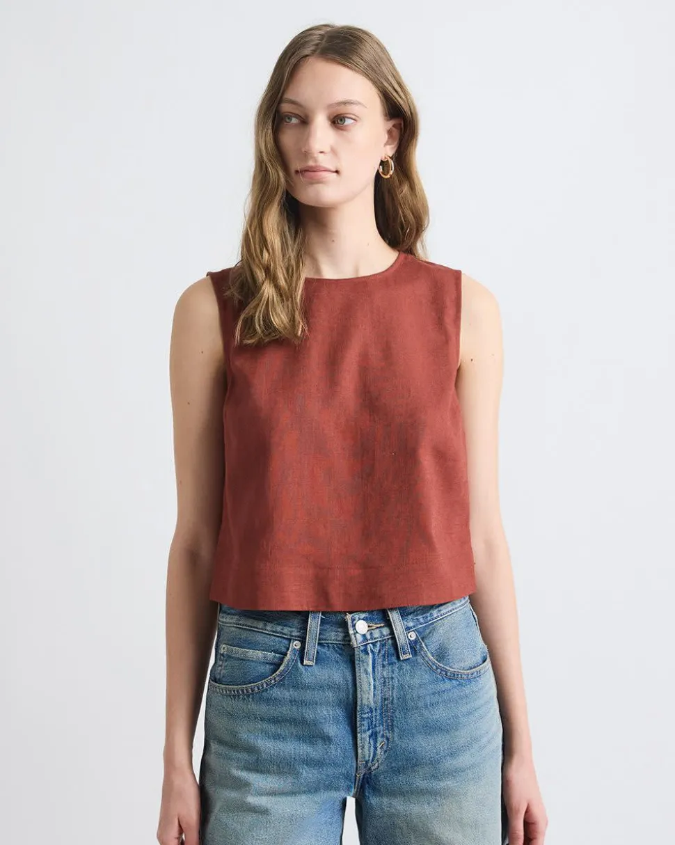 Sleeveless Crew-Neck Linen-Blend Blouse
