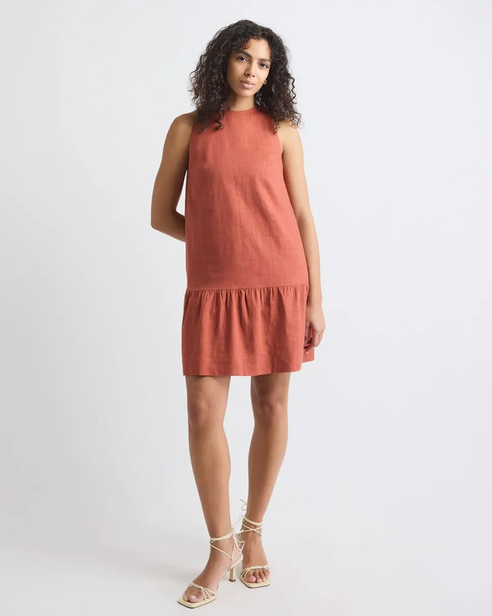 Sleeveless Crew-Neck Linen-Blend Shift Dress