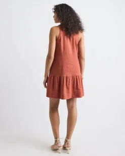 Sleeveless Crew-Neck Linen-Blend Shift Dress