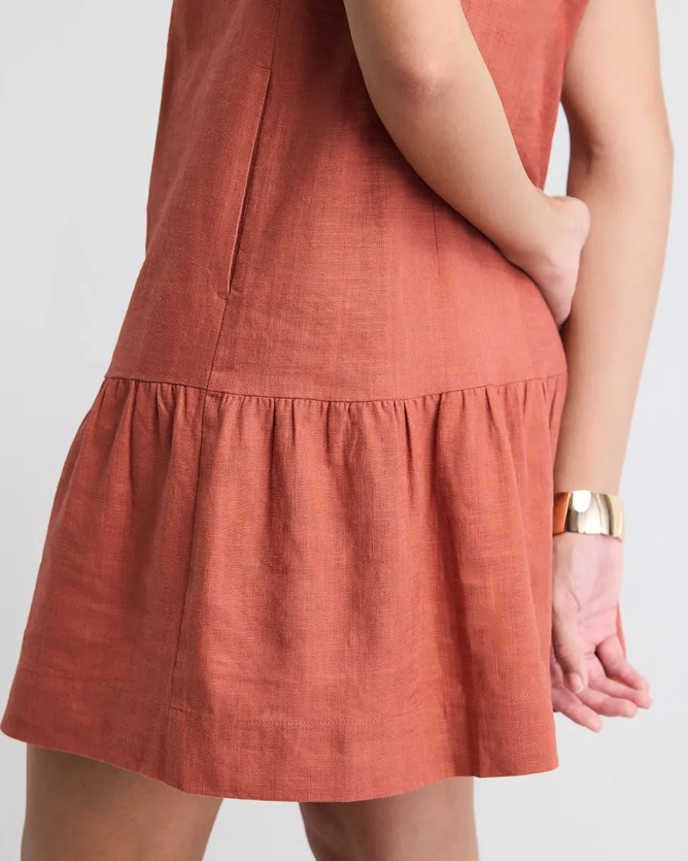 Sleeveless Crew-Neck Linen-Blend Shift Dress