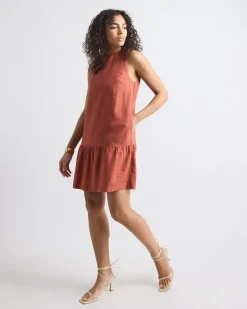 Sleeveless Crew-Neck Linen-Blend Shift Dress