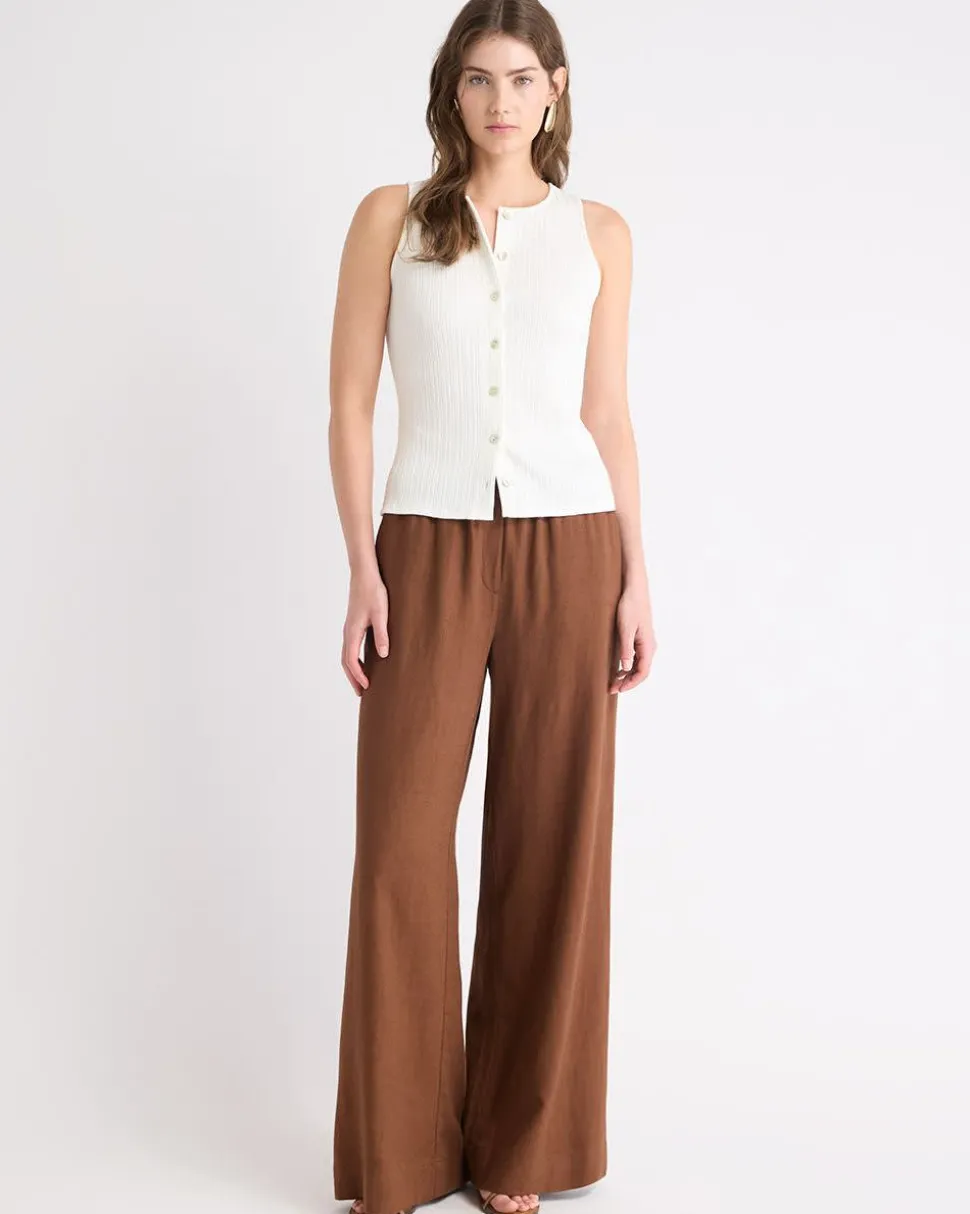 Sleeveless Crew-Neck Ribbed Buttoned-Down Top