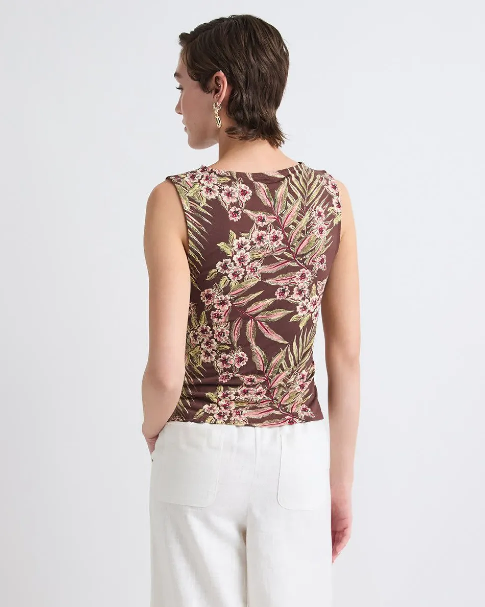 Sleeveless Crew-Neck Top with Shirred Seam