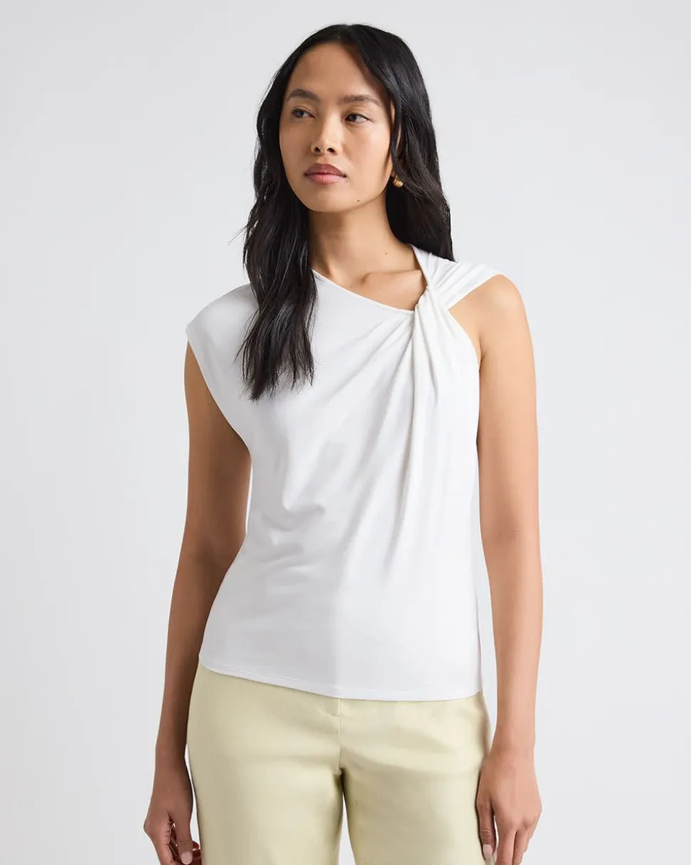 Sleeveless Crew-Neck Top with Twisted Detail
