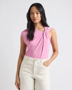 Sleeveless Crew-Neck Top with Twisted Detail