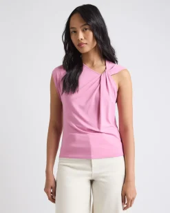 Sleeveless Crew-Neck Top with Twisted Detail