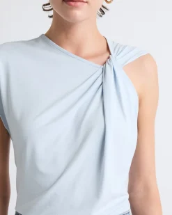 Sleeveless Crew-Neck Top with Twisted Detail
