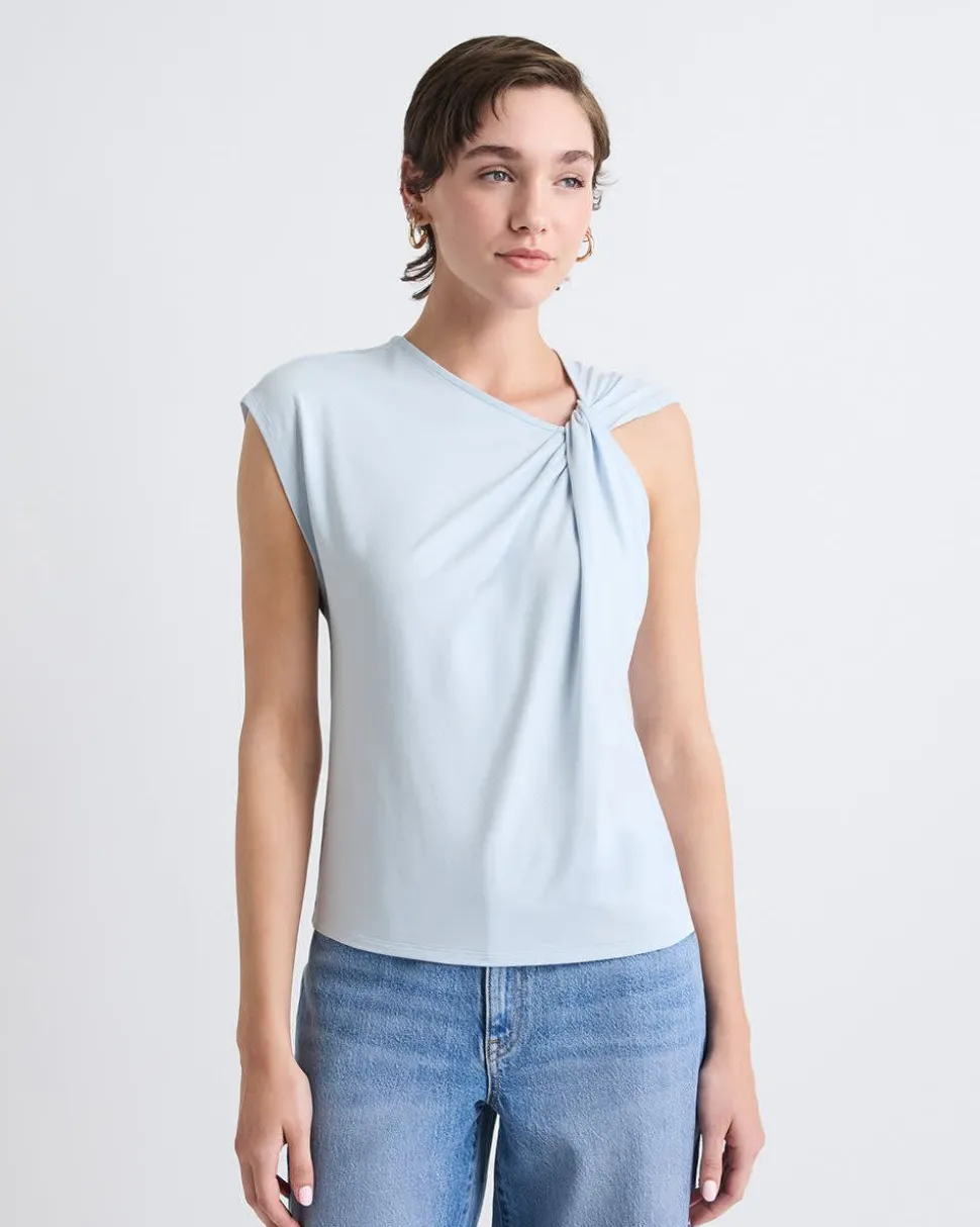Sleeveless Crew-Neck Top with Twisted Detail