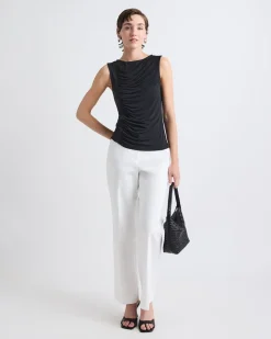 Sleeveless Crew-Neck Top with Shirred Seam