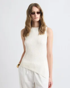 Sleeveless Crew-Neck Tunic with Asymmetrical Hem