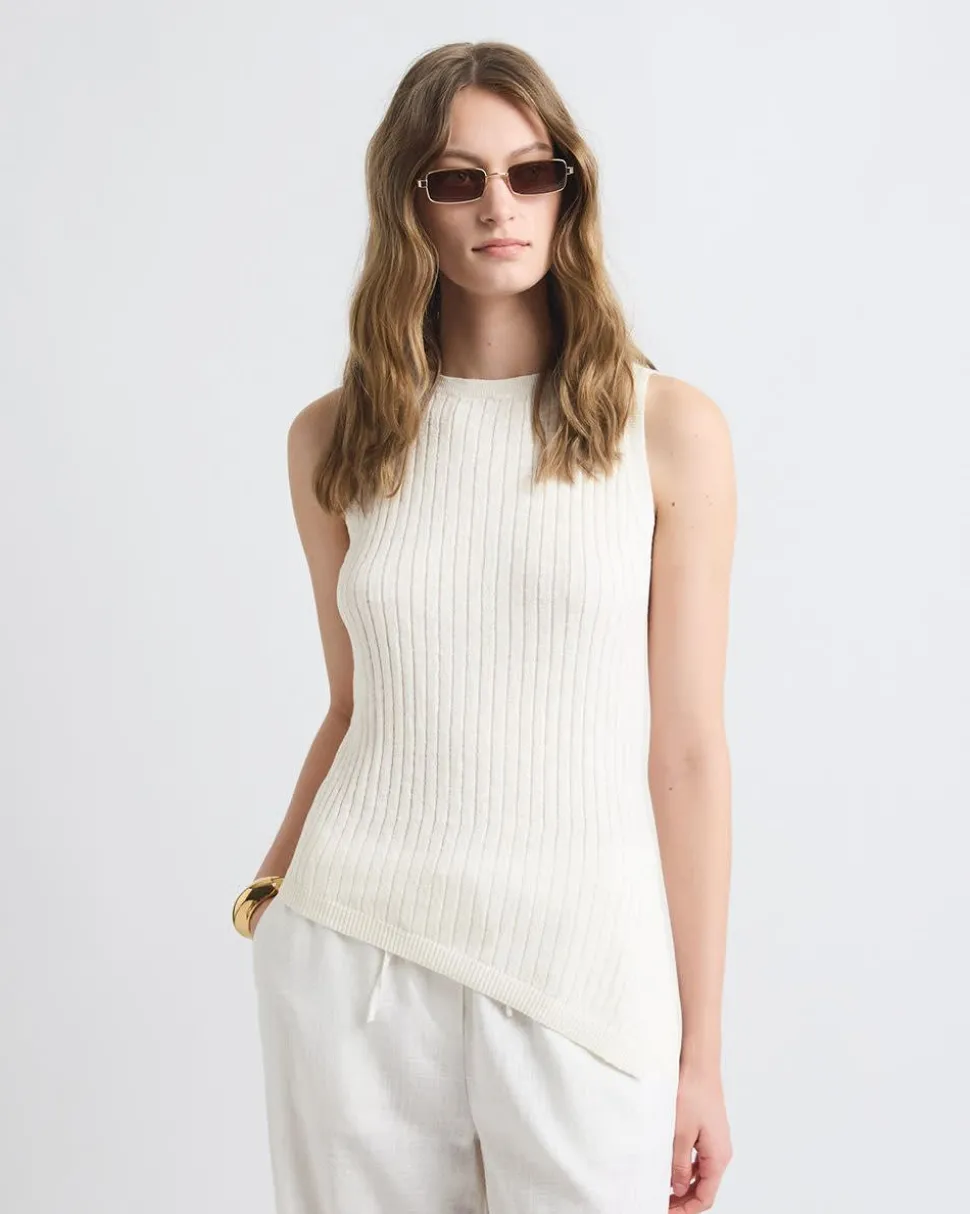 Sleeveless Crew-Neck Tunic with Asymmetrical Hem