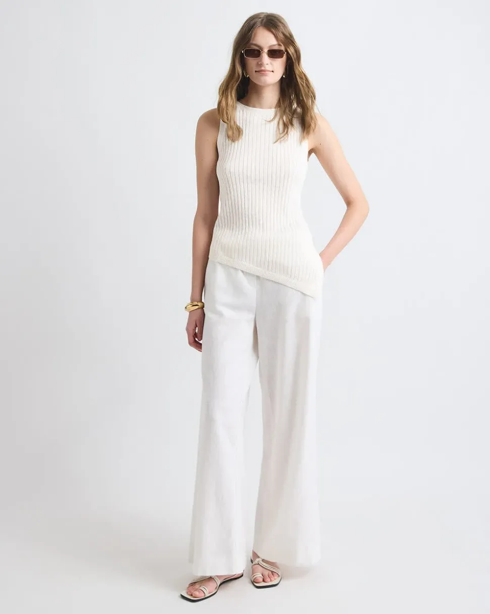 Sleeveless Crew-Neck Tunic with Asymmetrical Hem