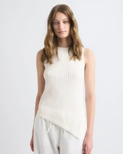 Sleeveless Crew-Neck Tunic with Asymmetrical Hem