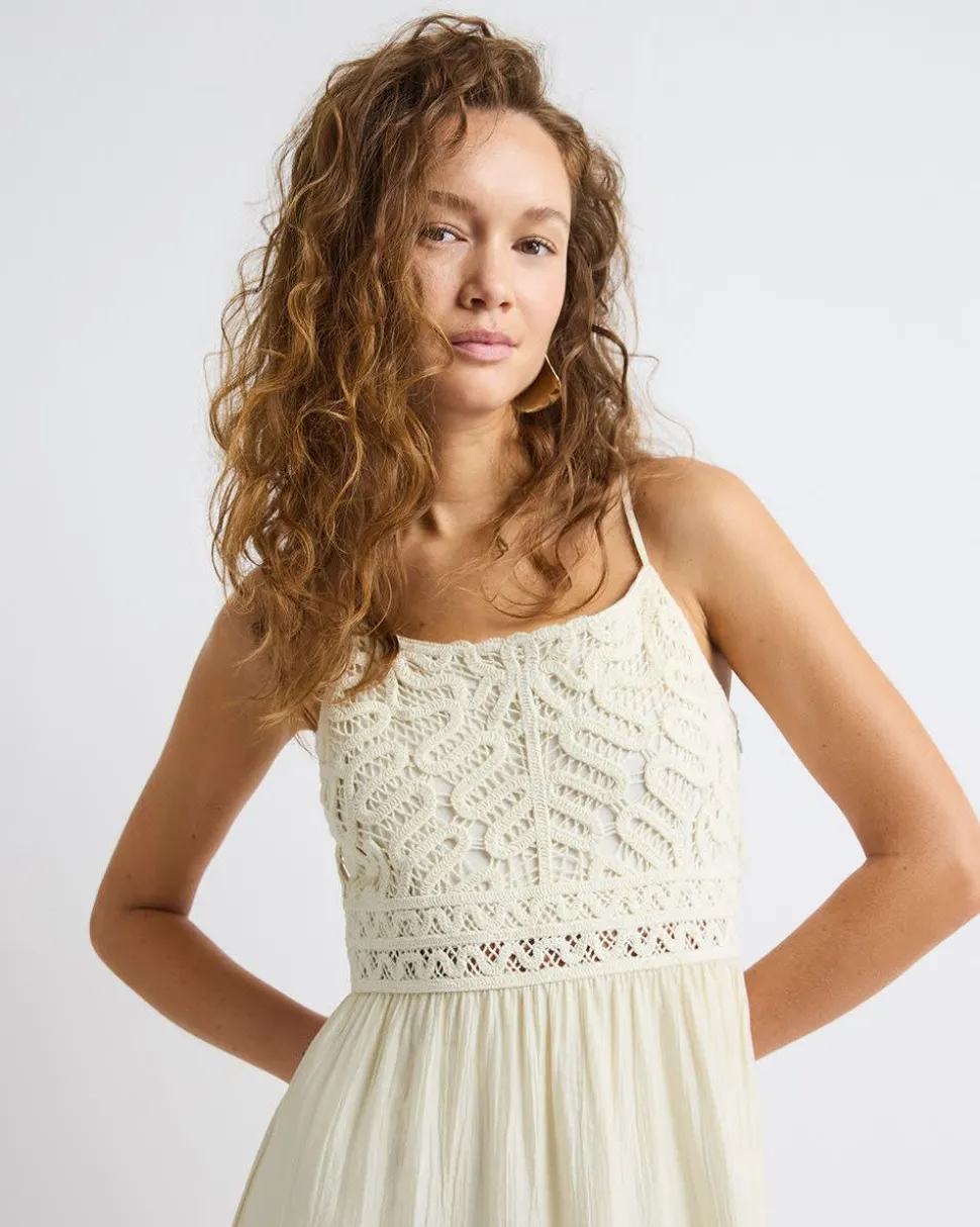 Sleeveless Crochet and Chiffon Midi Dress