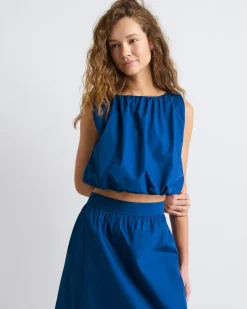 Sleeveless Cropped Bubble Blouse