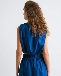 Sleeveless Cropped Bubble Blouse